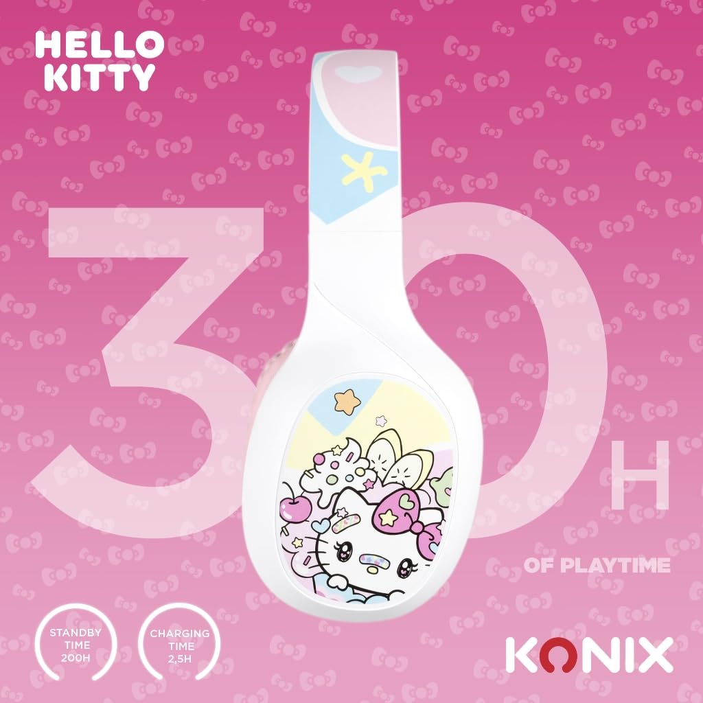 Konix Hello Kitty Cuffie Bluetooth 5.3 Bianco Rosa 30h