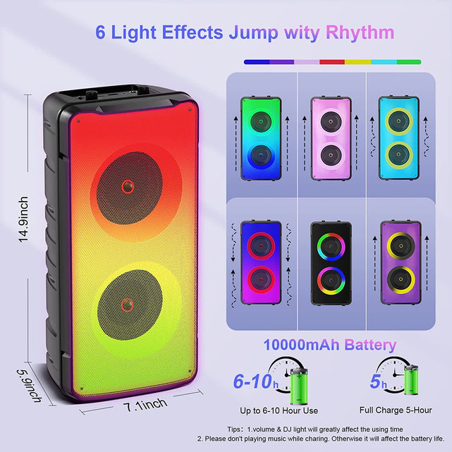 Redpepper A67 cassa bluetooth portatile 60W con luci LED