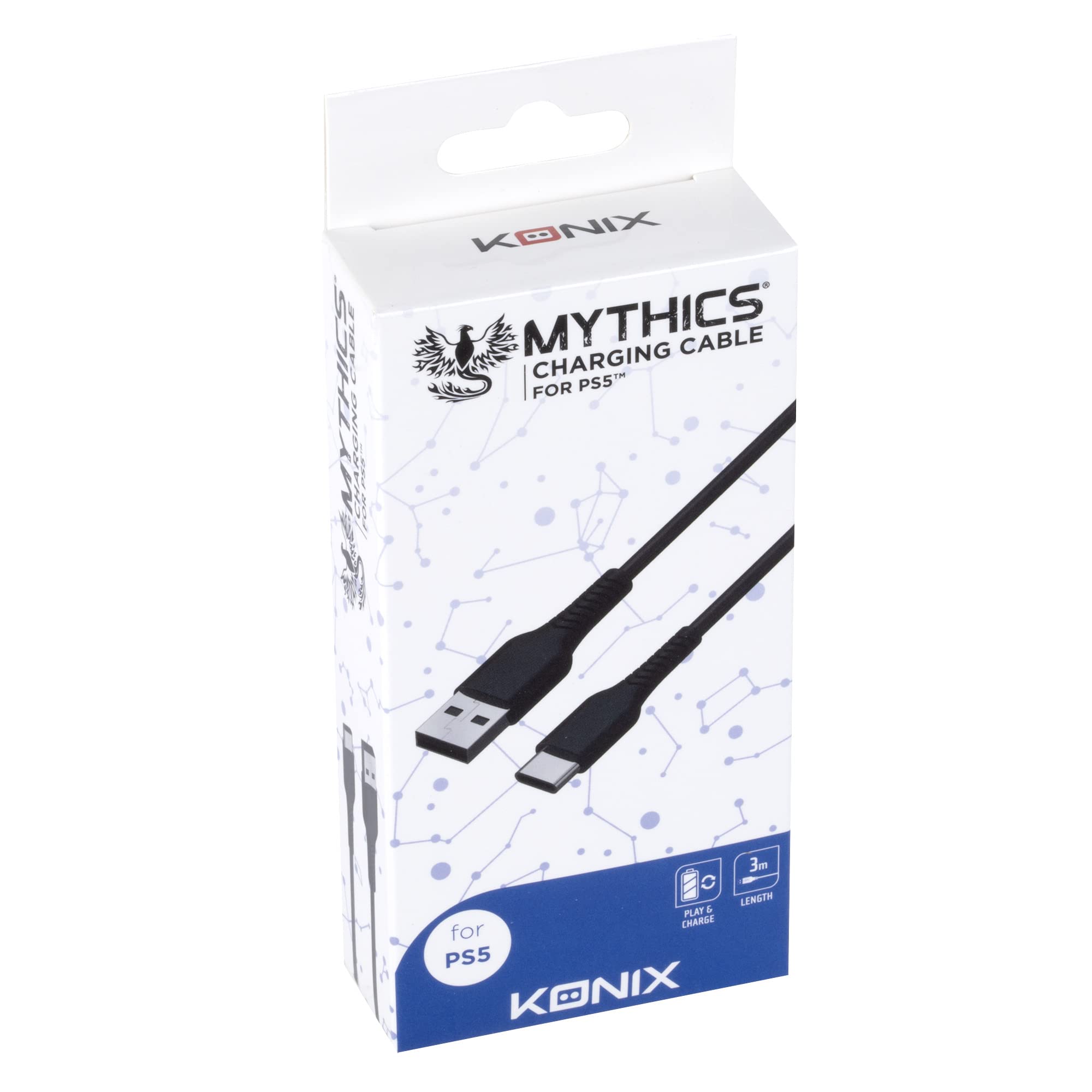 Konix cavo ricarica DualSense PS5 USB-A USB-C 3 m nero nylon
