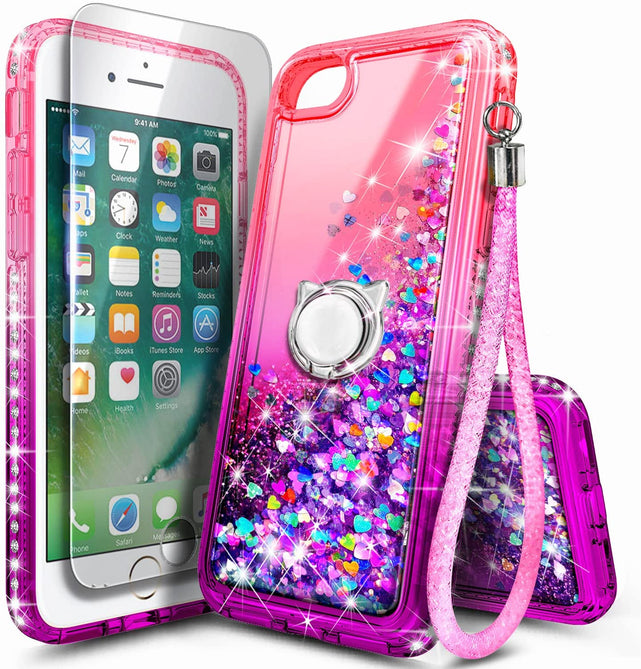 Redpepper iPhone 7 Custodia Liquida Glitter con anello