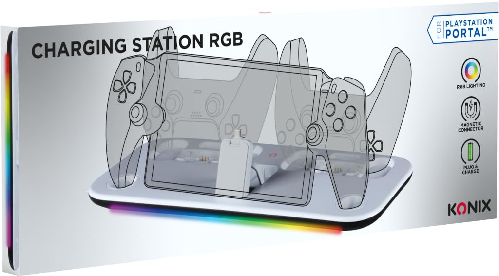 Konix stazione ricarica PlayStation Portal + 2 DualSense bianco RGB