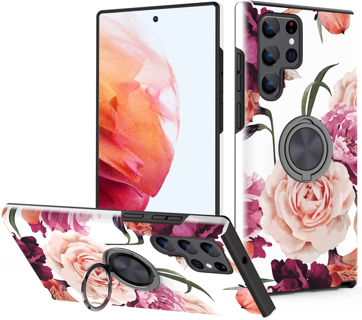 Redpepper Galaxy S22 Ultra cover anello fiori rosa