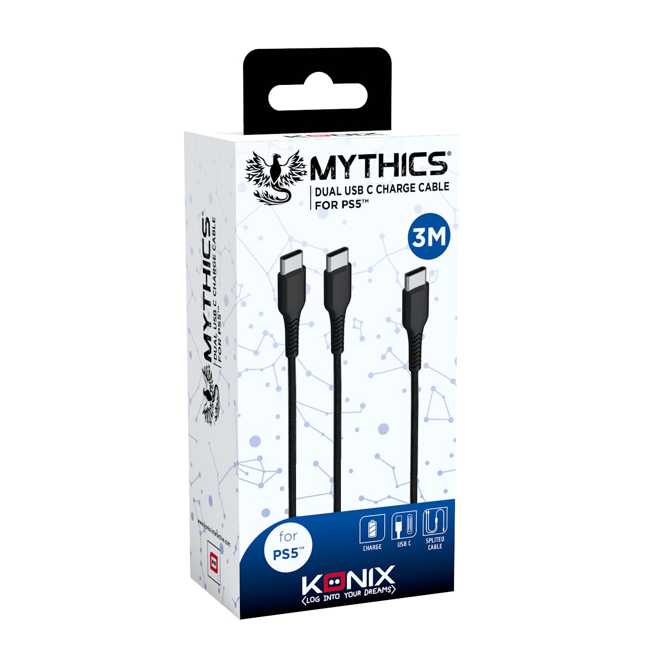 Konix Mythics Cavo Ricarica Magnetico 3m USB-A/C DualSense Nero