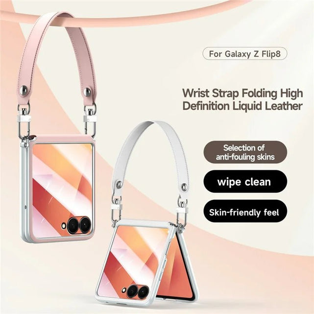 Redpepper Galaxy Z Flip 8 cover pelle carbon rosa + lacciolo