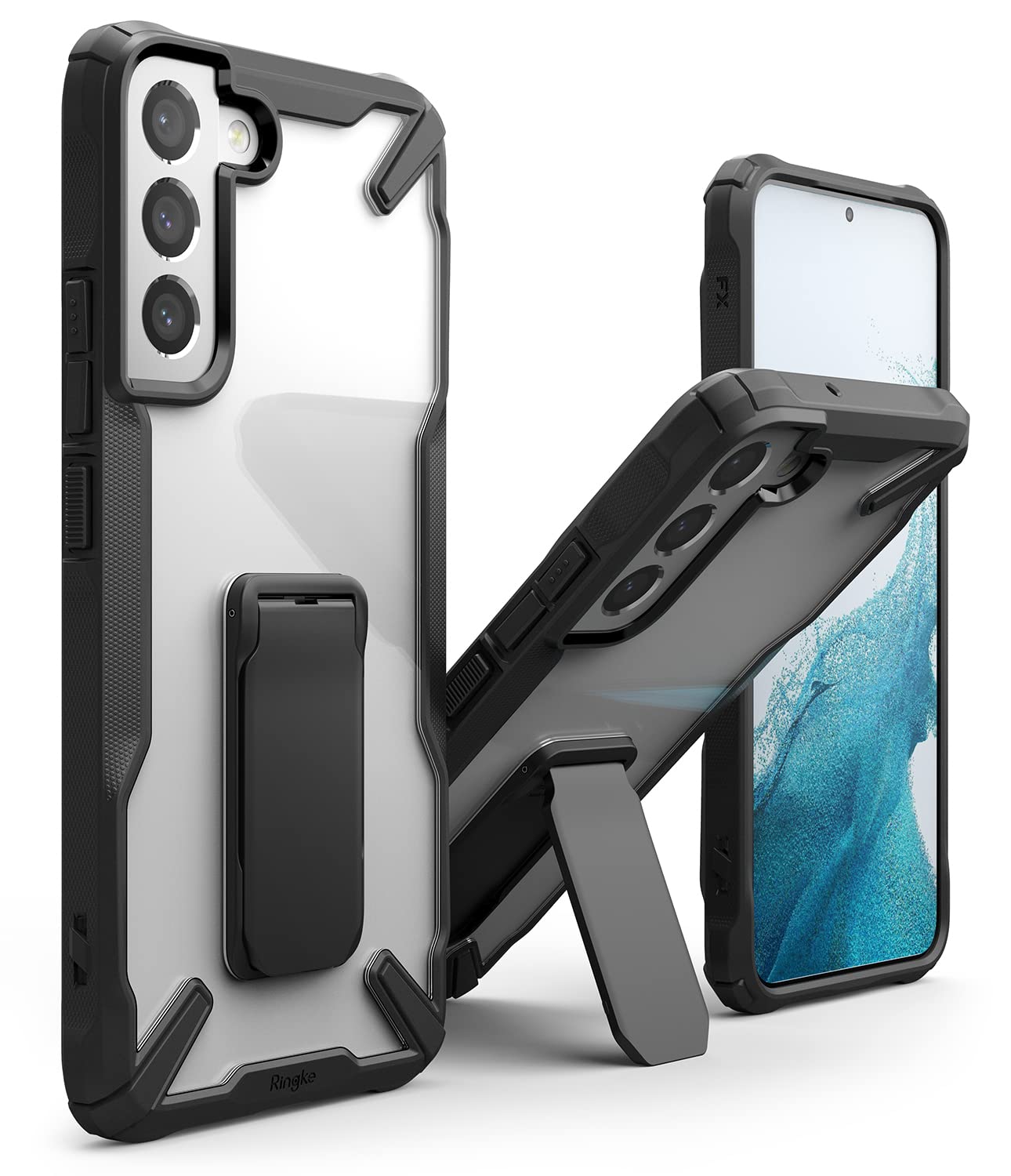 Ringke Fusion-X Cover Galaxy S22 5G con Stand Nera