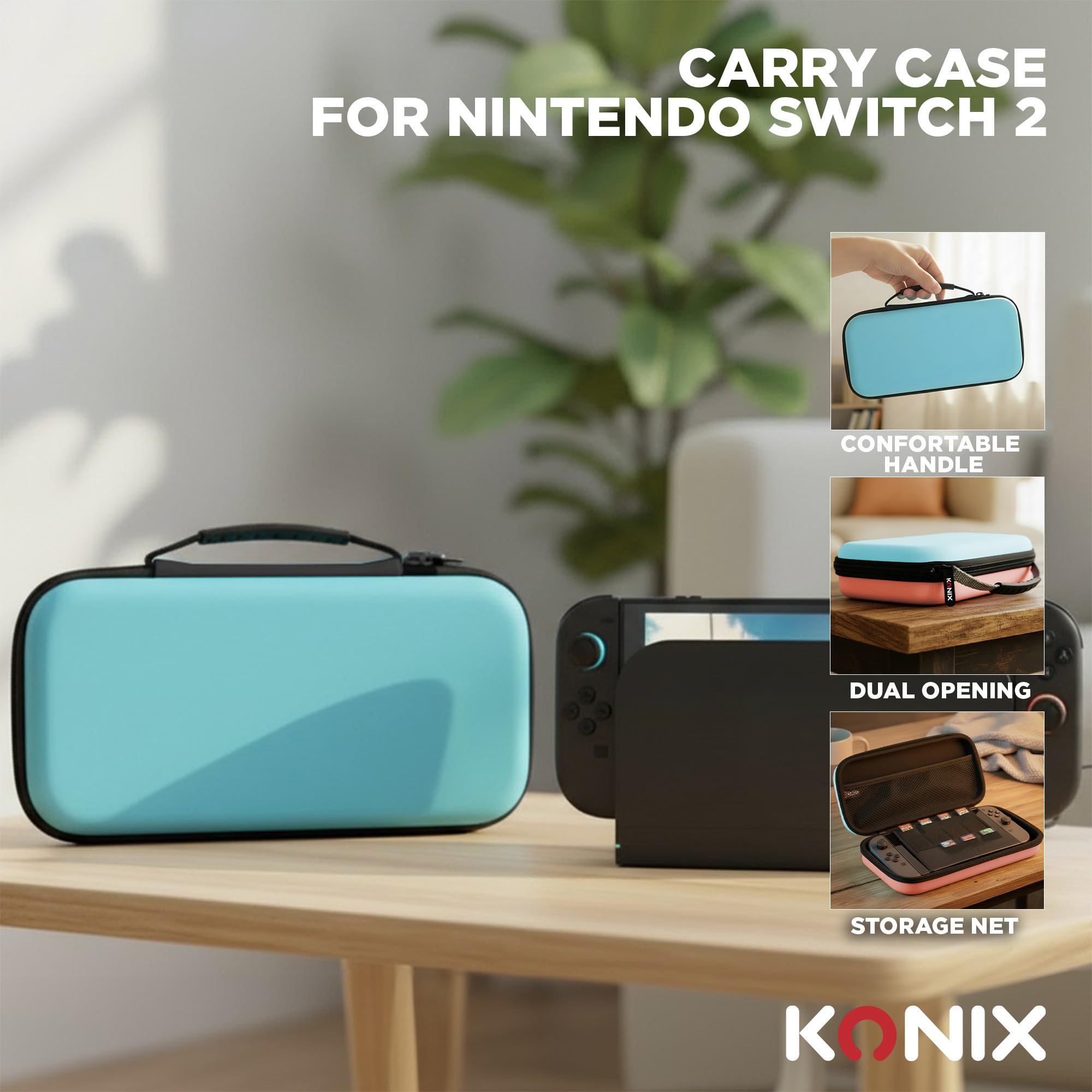 Konix Carry Bag custodia Switch 2 azzurro rosso 8 giochi