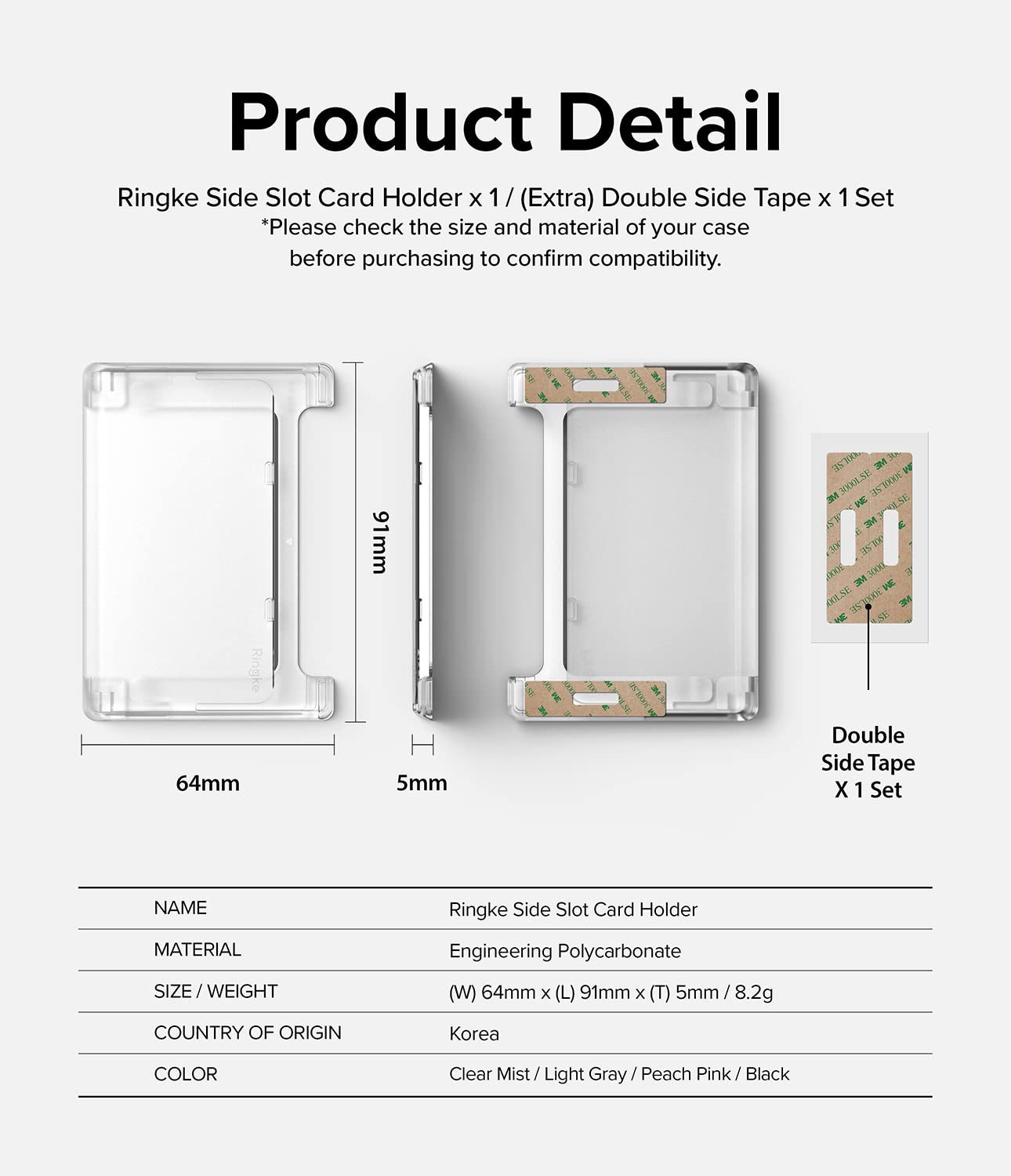 Ringke Side Slot Card Holder Adesivo PC 3 Carte Clear Mist