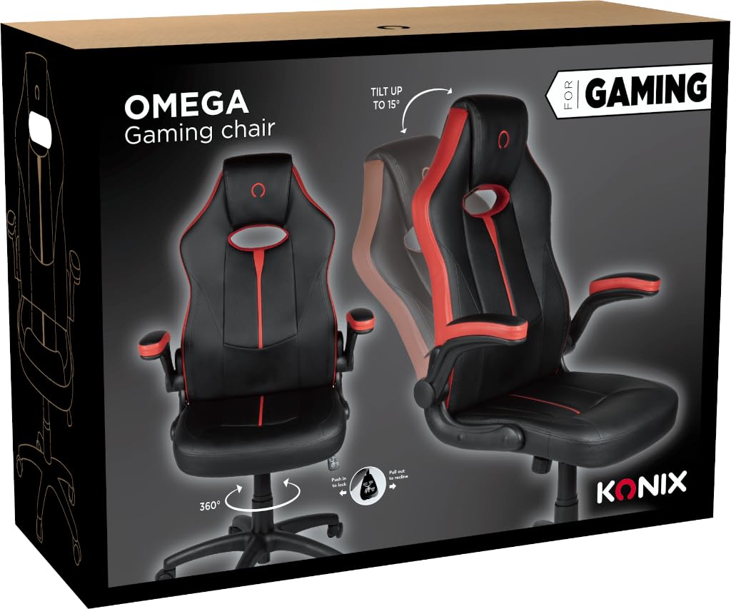 Konix Omega sedia gaming ufficio PVC nera rossa 15°
