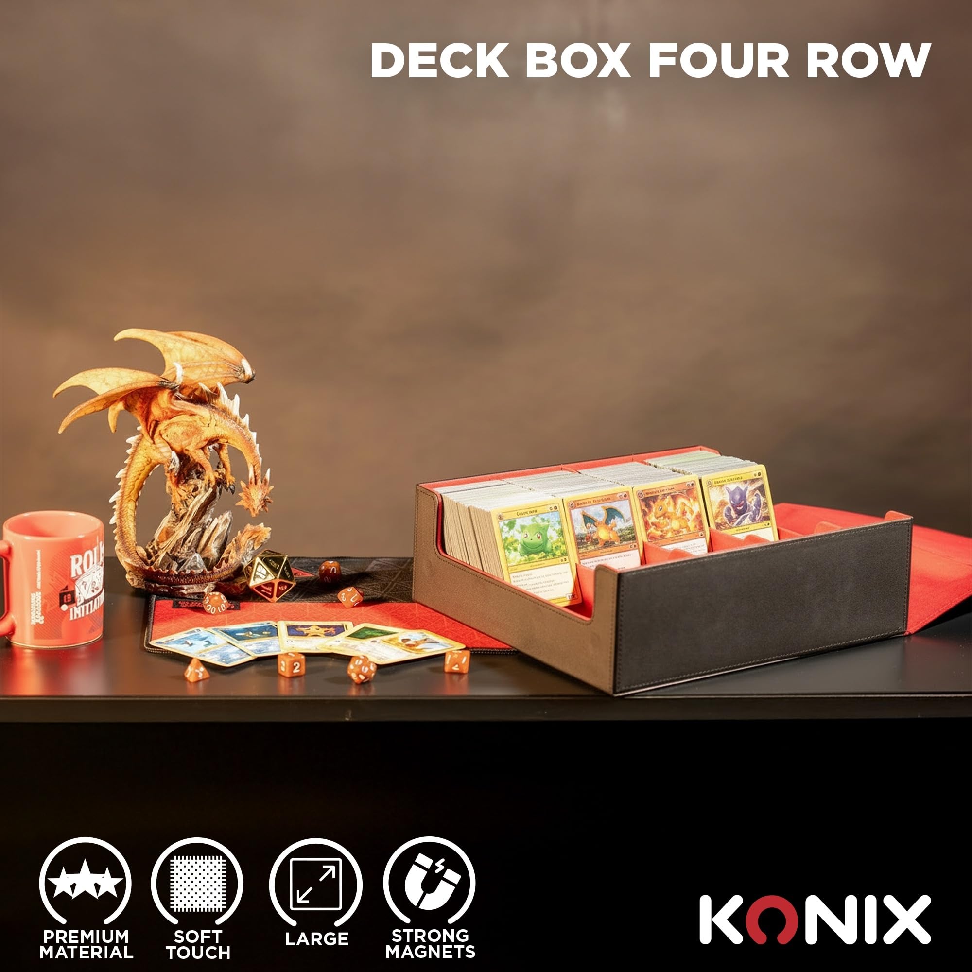 Konix Deckbox 4 Scomparti 63x88 mm Nero per Carte TCG