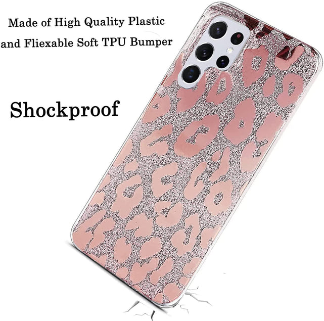 Redpepper Galaxy S22 Ultra Cover Leopard Glitter oro rosa