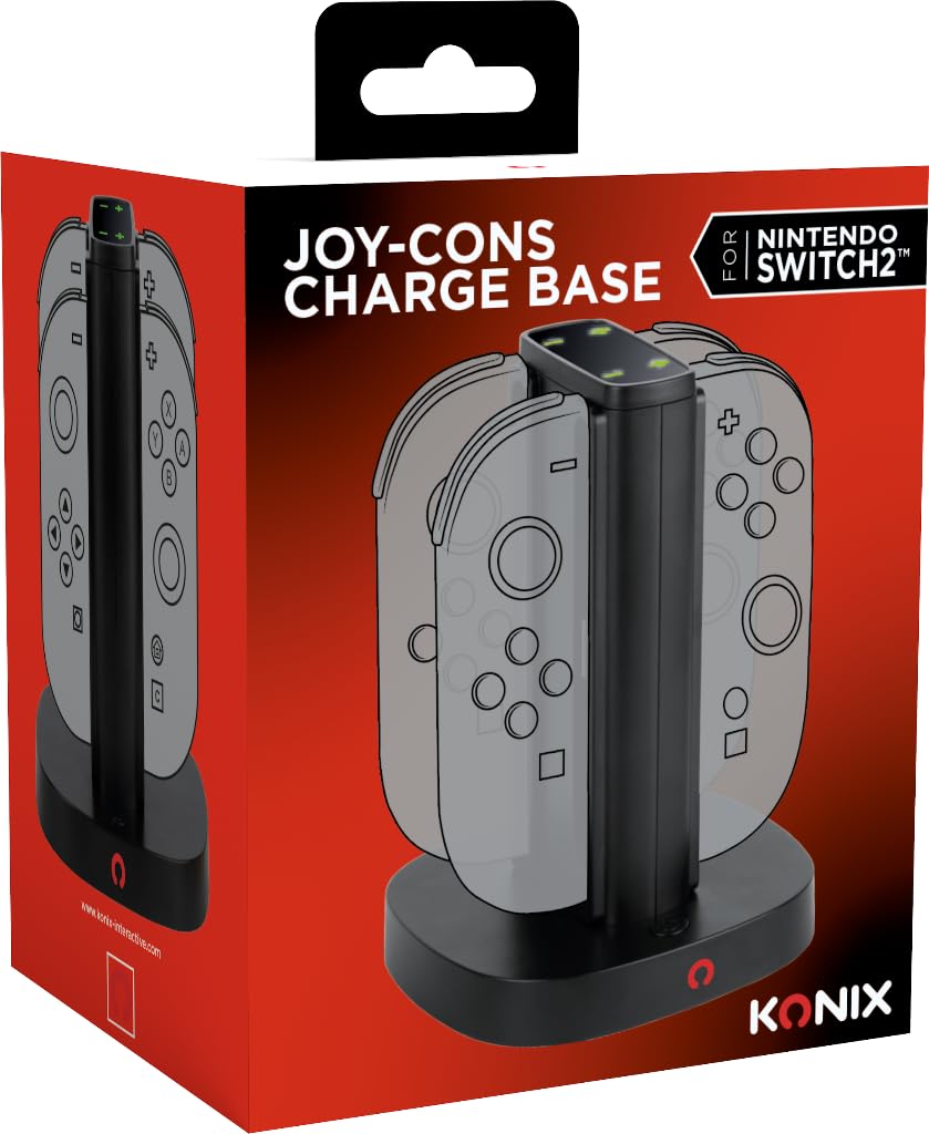 Konix Stazione Ricarica 4 Joy-Con Switch 2 USB-A Nera LED