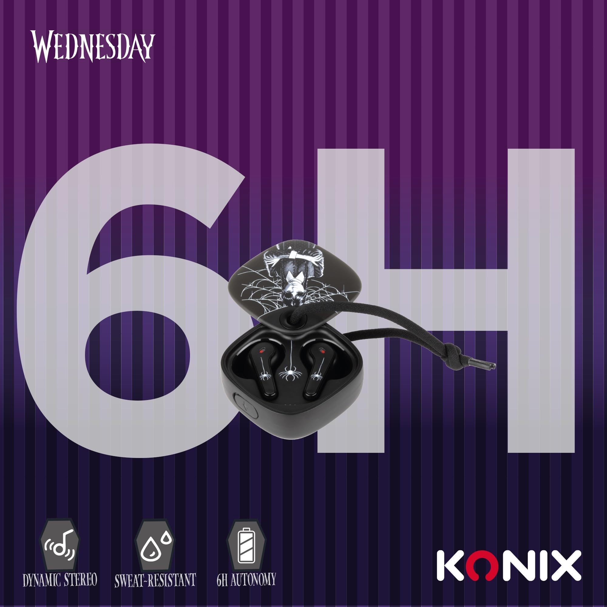 Konix Mercoledì Auricolari wireless neri IPX4