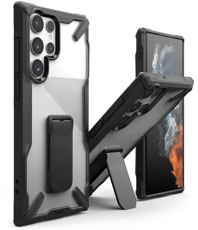 Ringke Fusion X cover Samsung Galaxy S22 Ultra 5G nera cavalletto