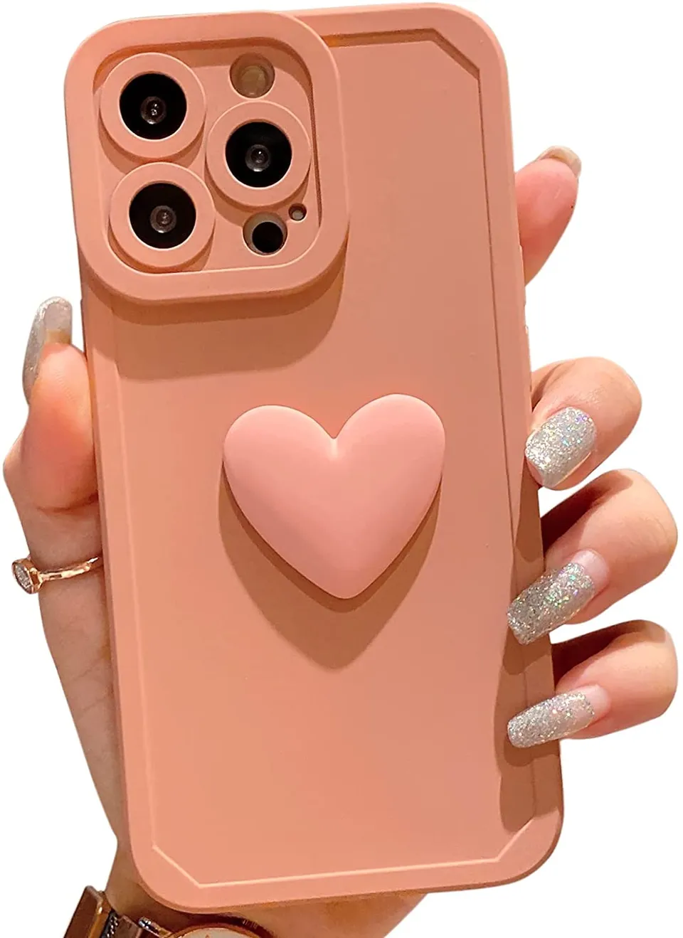 Redpepper iPhone 13 Pro Cover silicone cuore rosa shock