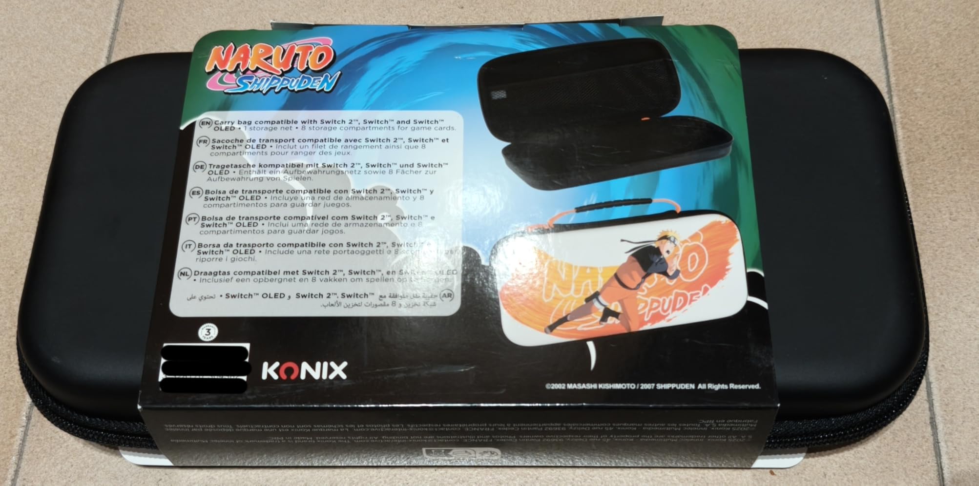 Konix Naruto Shippuden custodia Switch 2 nero arancione 8 giochi