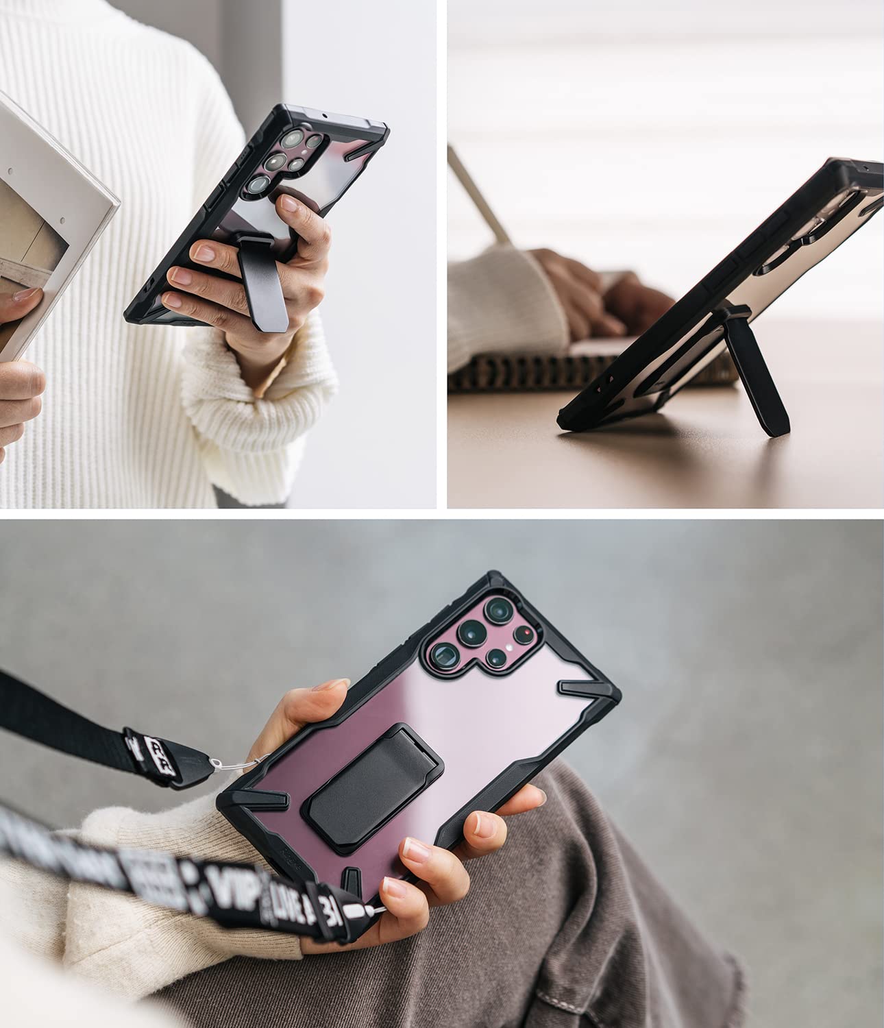 Ringke Fusion X cover Samsung Galaxy S22 Ultra 5G nera cavalletto