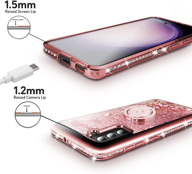 Redpepper Galaxy S23 Plus Cover Glitter Oro Rosa anello