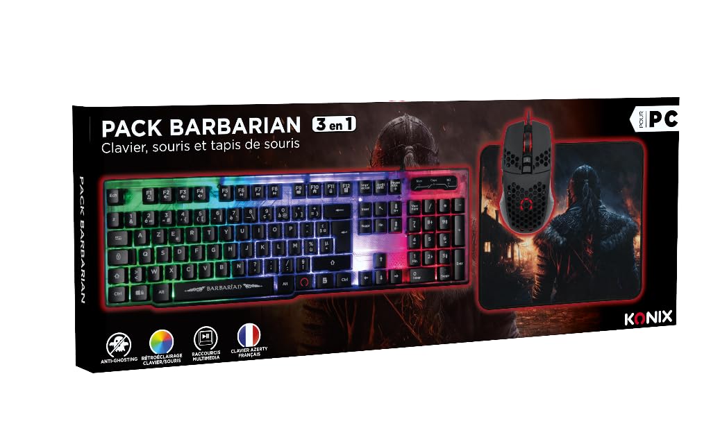 Konix Drakkar Barbarian set gaming PC tastiera AZERTY LED
