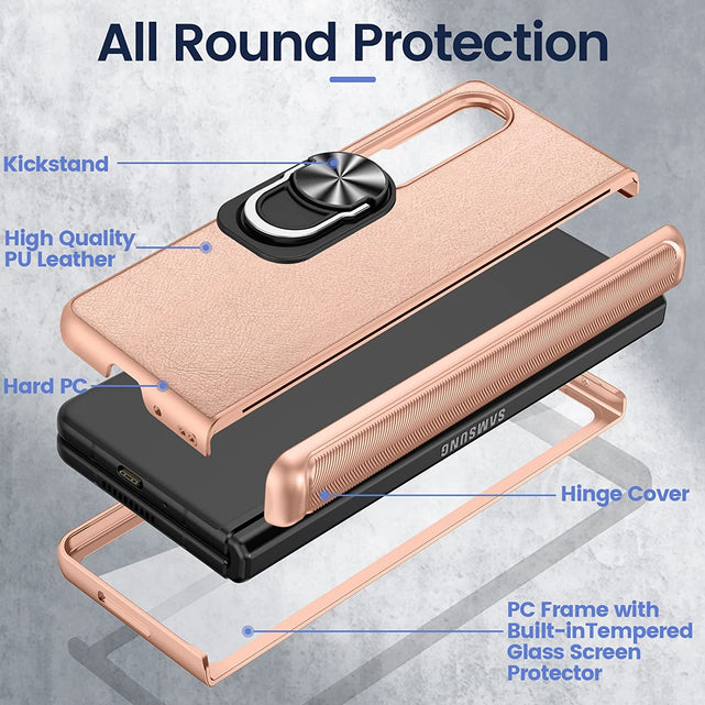 Redpepper Z Fold 4 cover pelle oro rosa con cavalletto