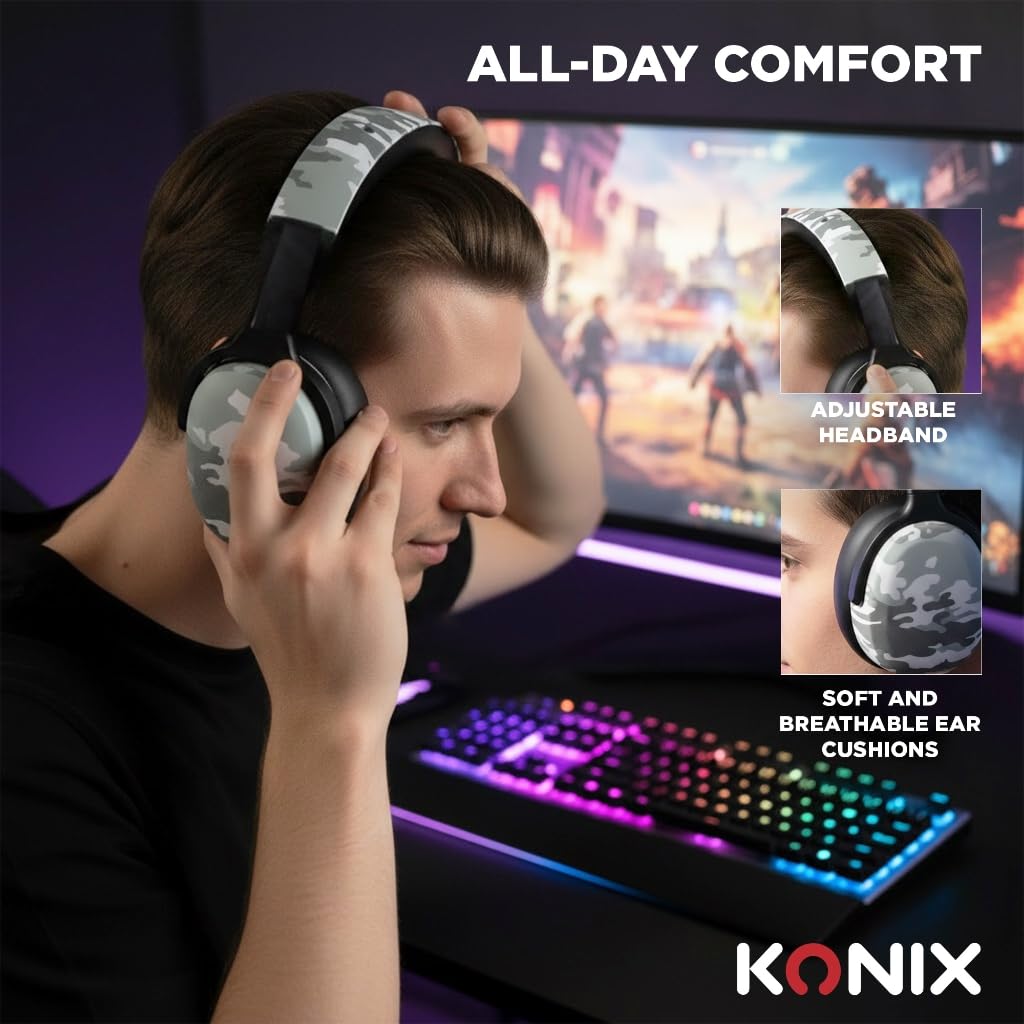 Konix Nexus Cuffie Gaming Bianco Grigio Jack 3,5 mm 40 mm