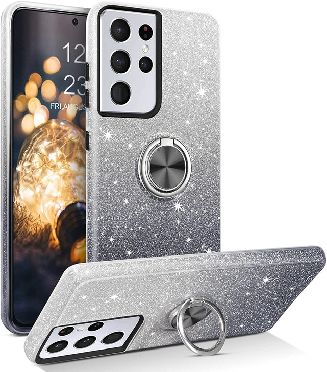 Redpepper Galaxy Cases S21 Ultra cover glitter nera anello stand