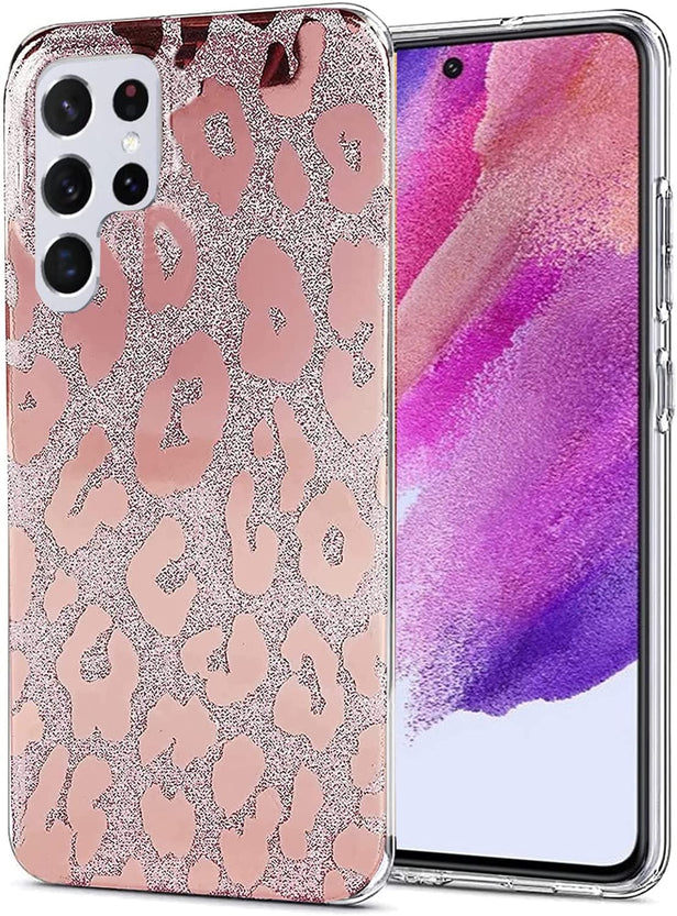 Redpepper Galaxy S22 Ultra cover leopardata oro rosa glitter