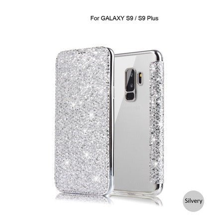 Redpepper Galaxy S10 Cover Portafoglio Glitter Pelle Nera