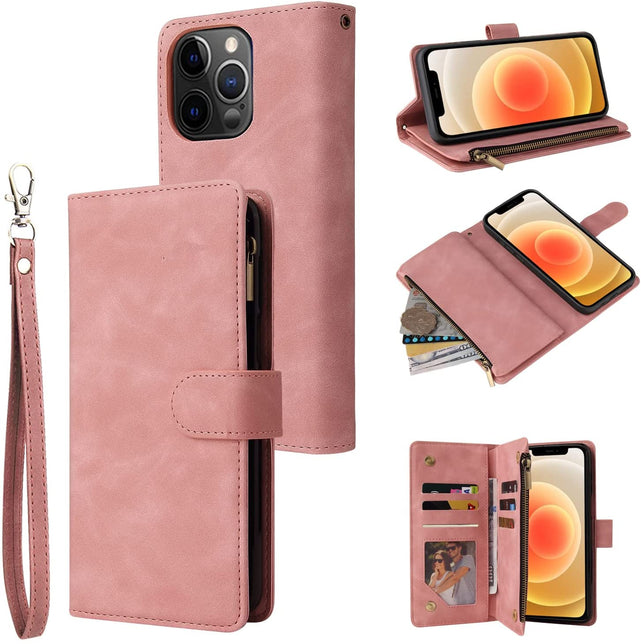 Redpepper iPhone 13 Pro Cover Portafoglio Zip Pelle Nera