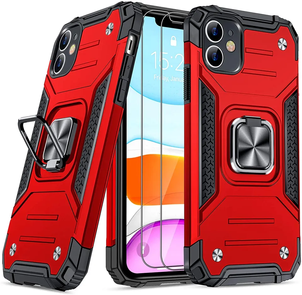 Redpepper Apple Cases Cover iPhone 11 Nero Anello Stand Militare
