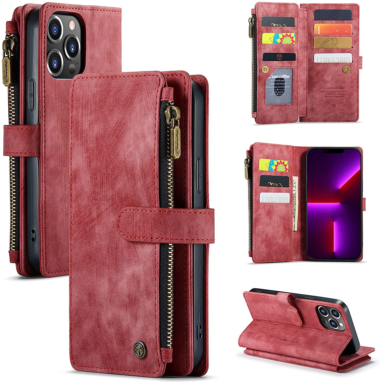 Redpepper iPhone 13 Pro Max Custodia Portafoglio Pelle Nero Zip