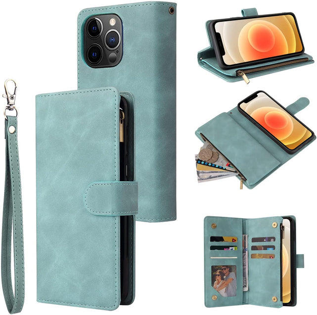 Redpepper iPhone 13 Pro Cover Portafoglio Zip Pelle Nera