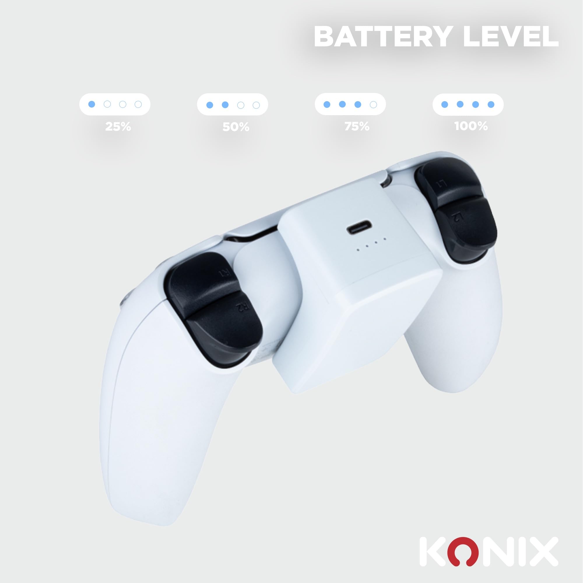 Konix batteria esterna DualSense PS5 2000 mAh LED nera