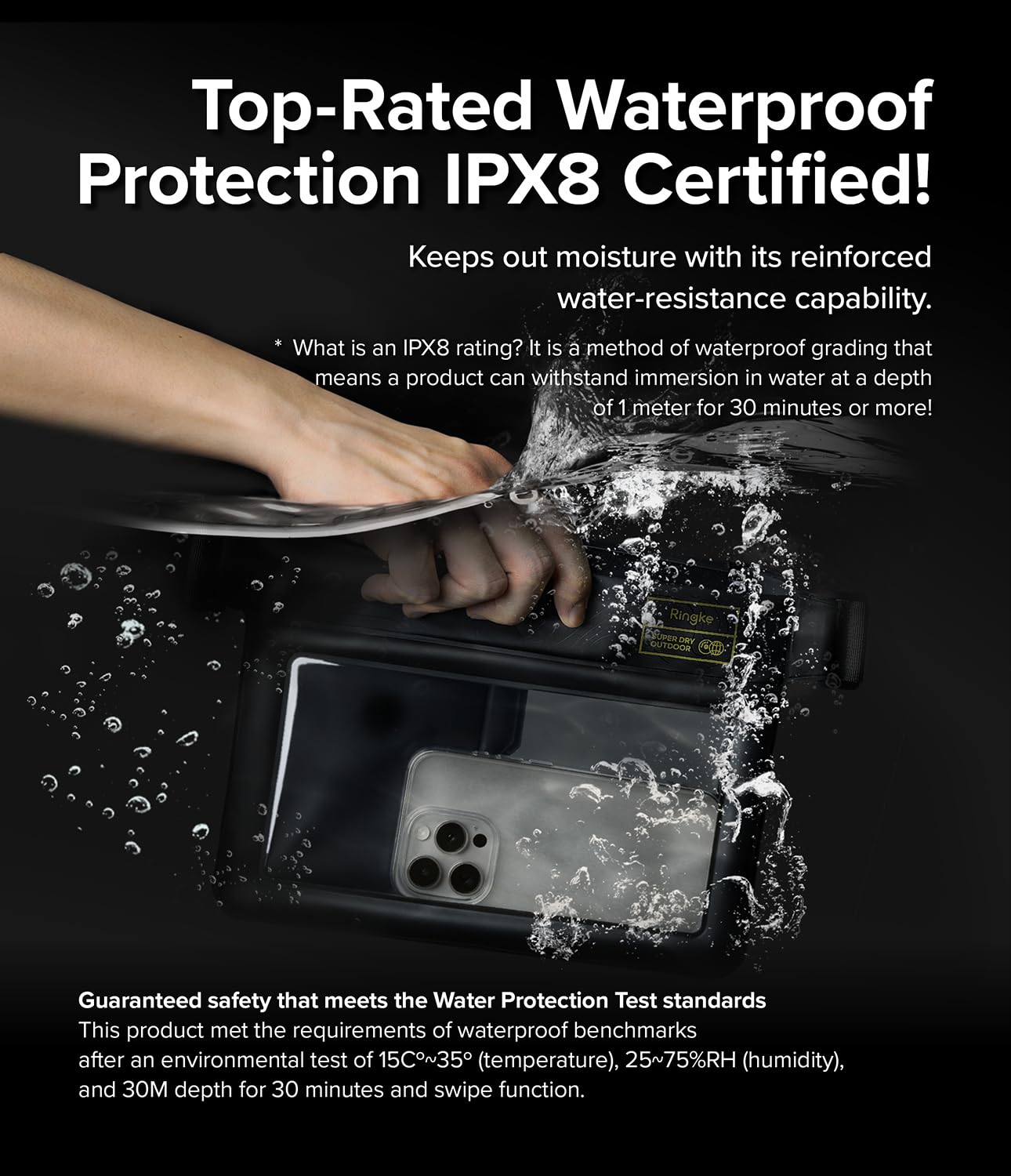 Ringke Waterproof Pouch IPX8 borsa impermeabile telefono nera tracolla