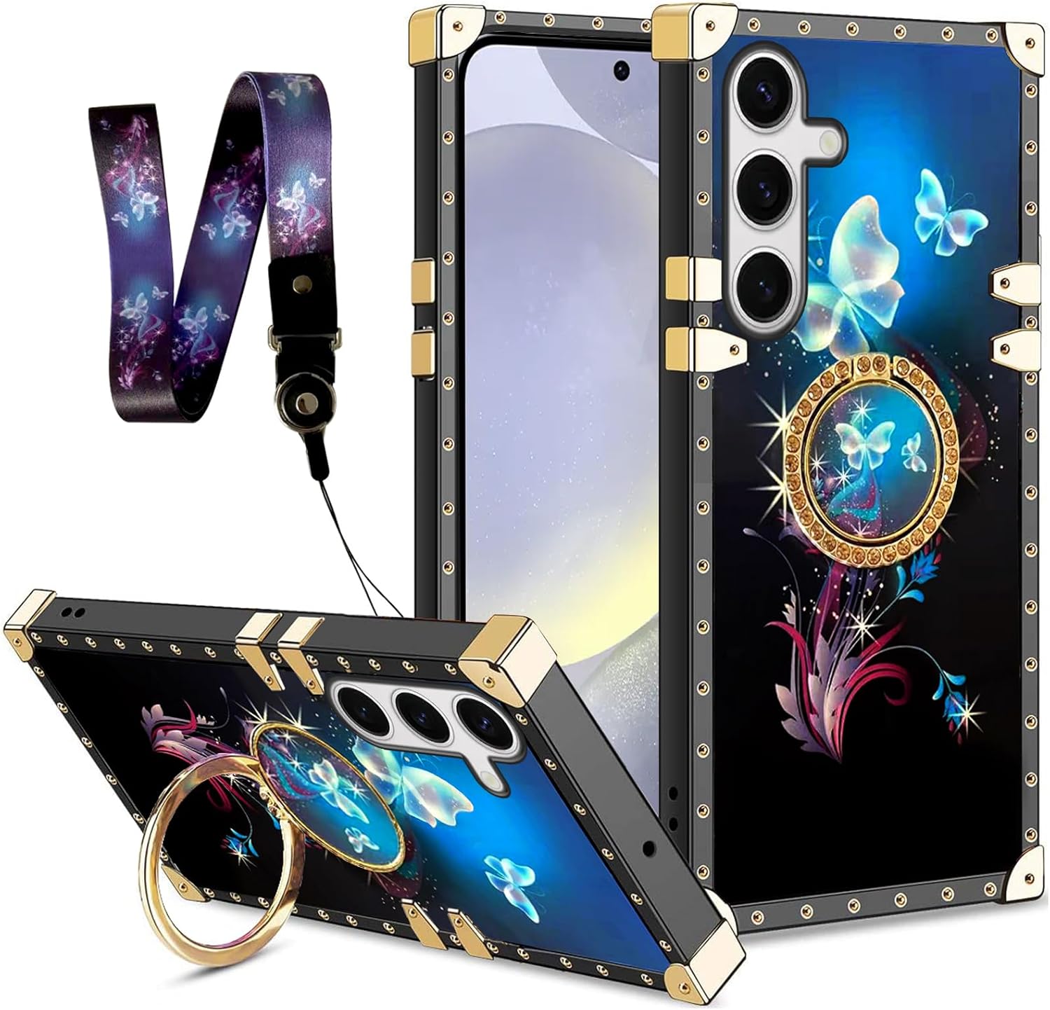 Redpepper Galaxy Cases S25 cover blu farfalla TPU con laccetto anello