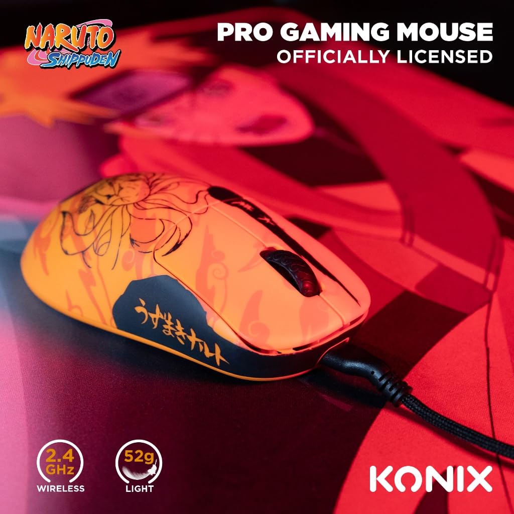 Konix Naruto Mouse Gaming Wireless 26000 DPI Arancione