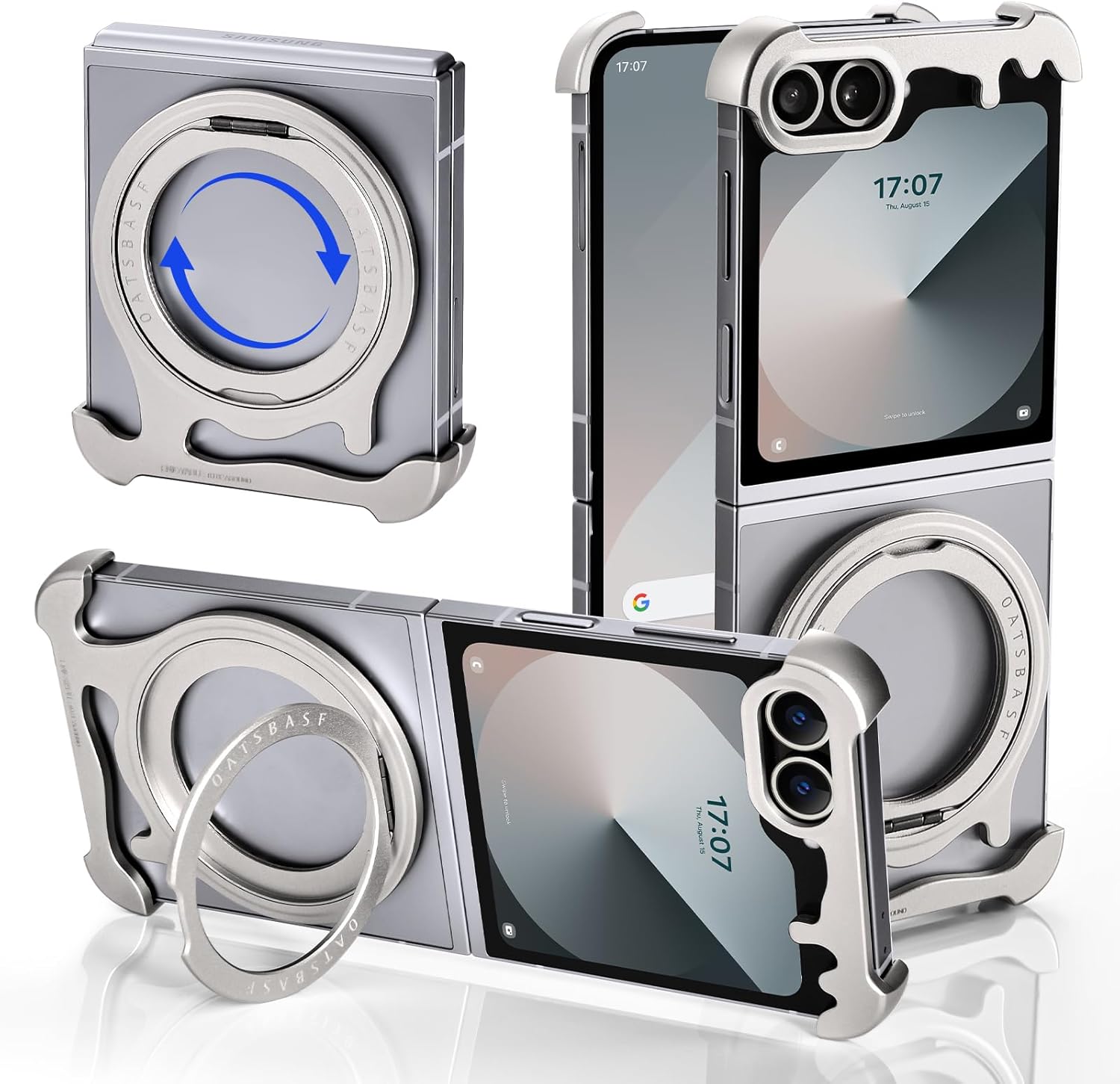 Redpepper Galaxy Z Flip 6 cover rigida Natural Titanium con stand 360°