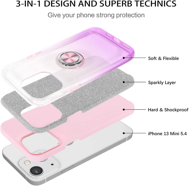 Redpepper iPhone 13 Mini Cover Glitter con Anello