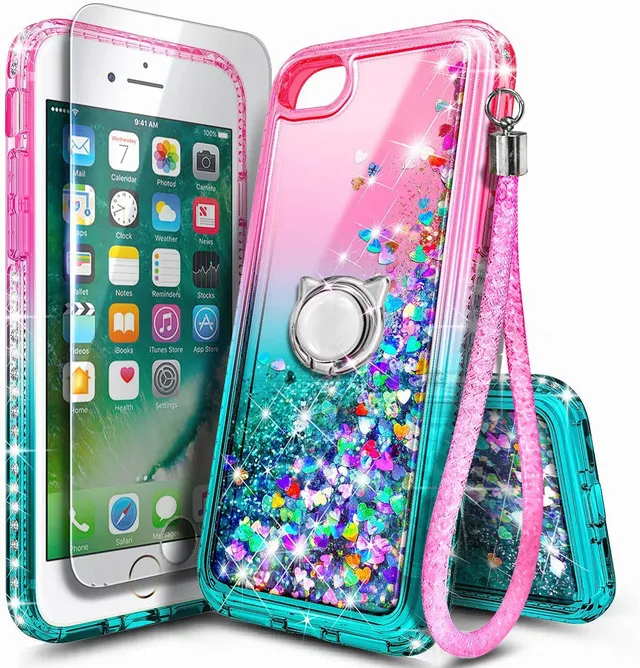 Redpepper iPhone 7 Custodia Liquida Glitter con anello
