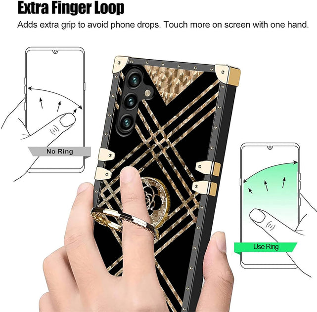 Redpepper Galaxy S25 Plus cover anello stand oro quadri
