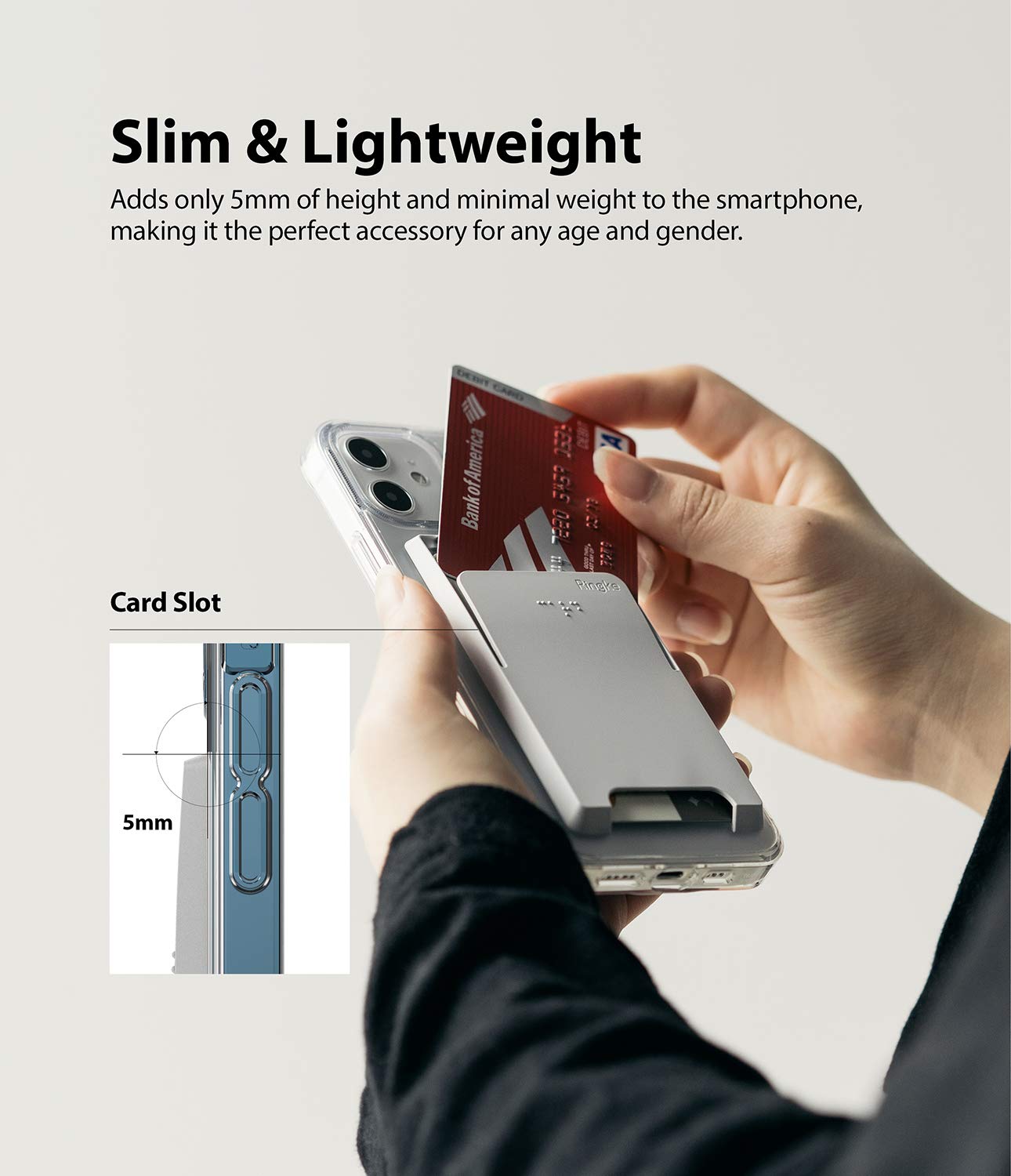 Ringke Slot Card Holder Porta Carte Grigio Chiaro 1 Pezzo 3 Carte