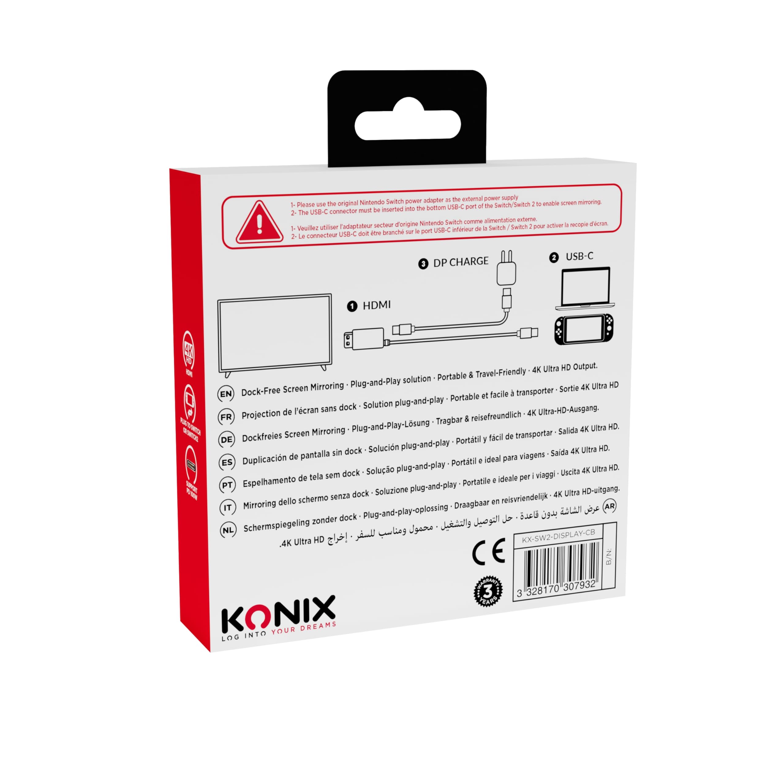 Konix Cavo USB-C HDMI Switch 2 4K Nero Dock-Free TV