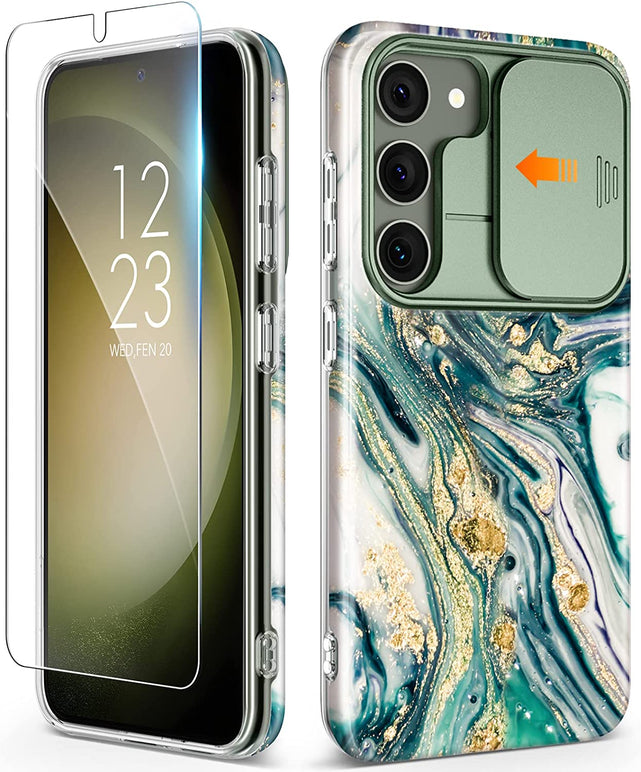Redpepper Galaxy S23 Plus Cover Marmo Verde Camera Slide Sottile