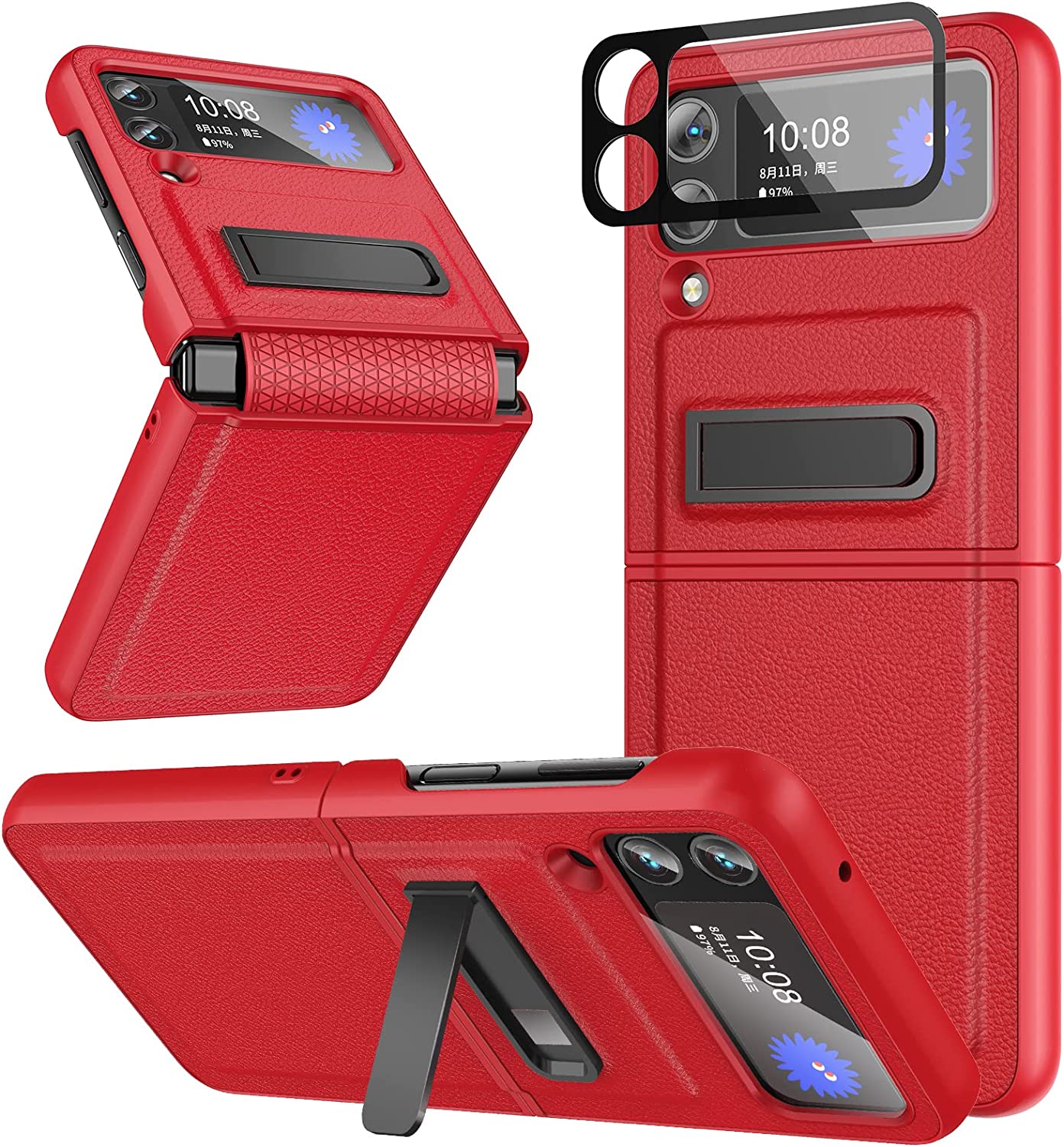 Redpepper Galaxy Z Flip 4 cover pelle rossa con stand