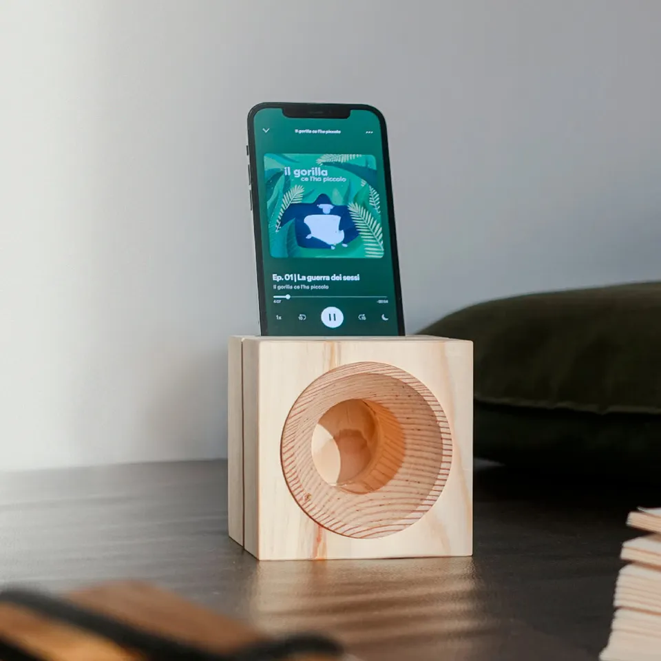 VAIA Cube Amplificatore Smartphone Legno 10x10 cm Naturale