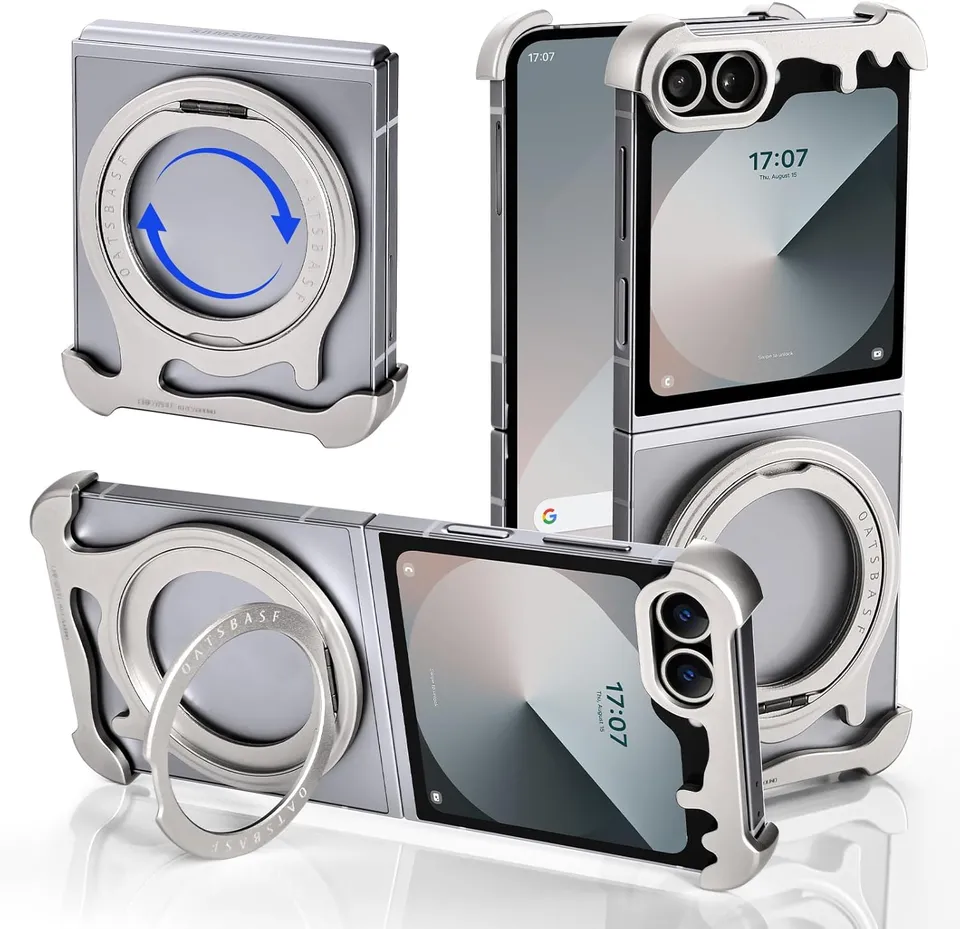 Redpepper Galaxy Z Flip 6 cover rigida Natural Titanium con stand 360°