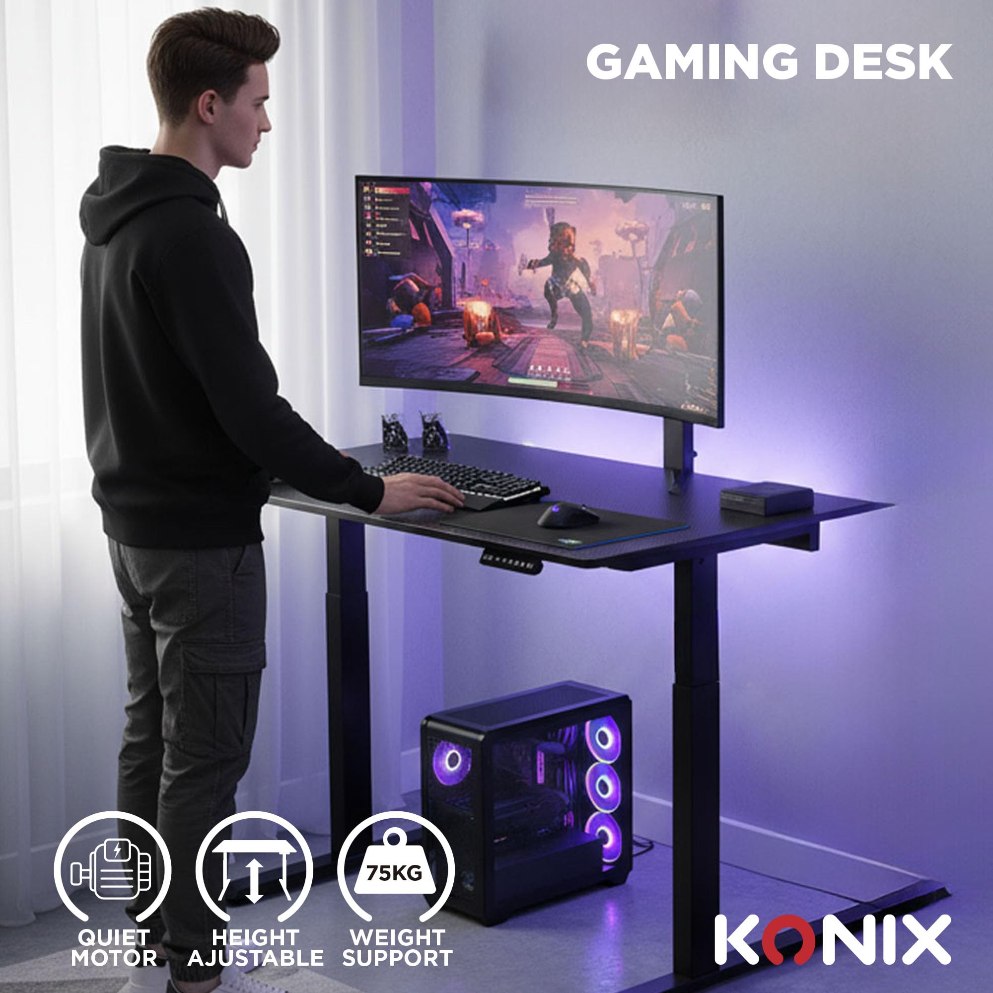 Konix Elevate Scrivania gaming regolabile nera 120x60