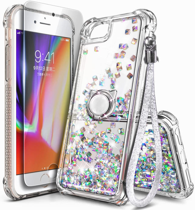 Redpepper iPhone 7 Custodia Liquida Glitter con anello