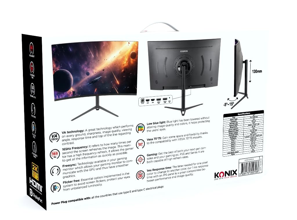 Konix Cosmos monitor gaming curvo 32" QHD 165 Hz 1 ms