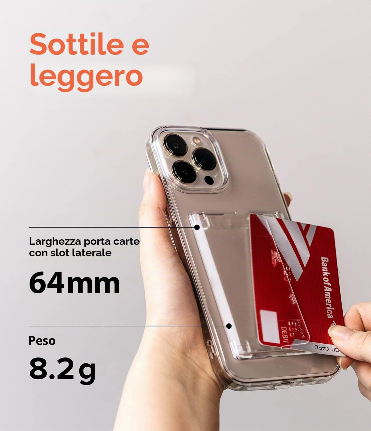 Ringke Side Slot Card Holder Adesivo PC 3 Carte Clear Mist
