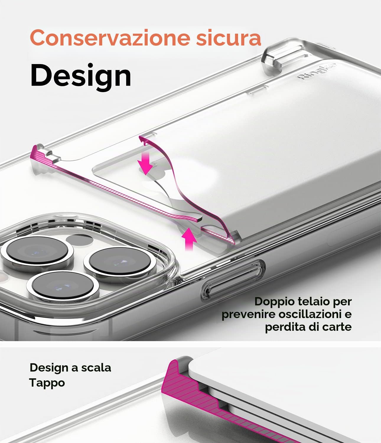 Ringke Side Slot Card Holder Adesivo PC 3 Carte Clear Mist